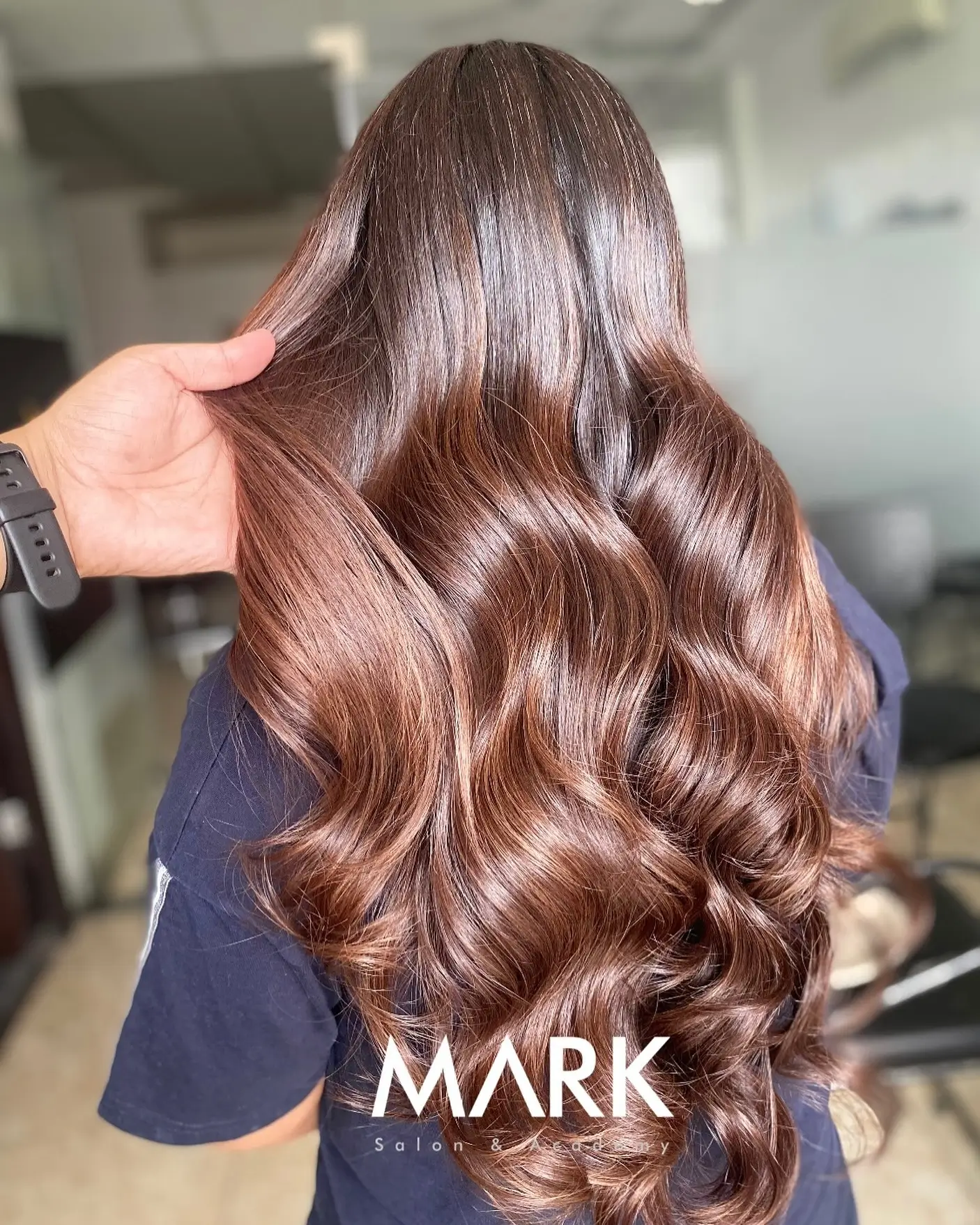 Global chocolate copper hair colour at Mark Salon, best women salon in Hoshiarpur 