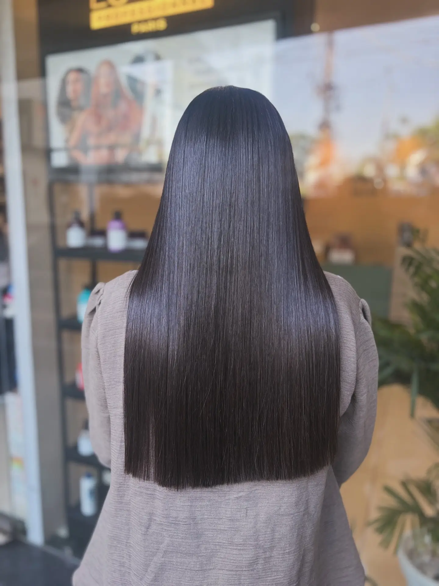 Long straight glossy hair after keratin smoothening treatment at Mark Salon, Hoshiarpur 